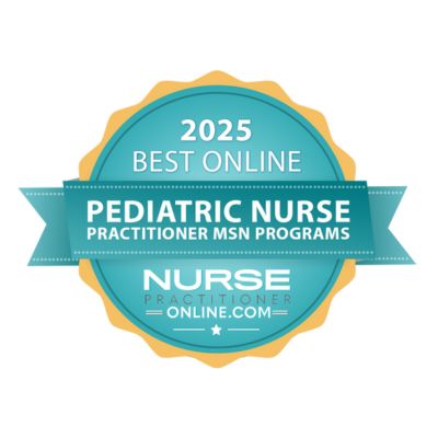 A seal for the 2025 best online pediatric nurse practitioner MSN program.